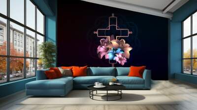 Vector illustration concept of the end of life death. Candles are burning and flowers are lying by the candles. Christian religion rite. Wall mural