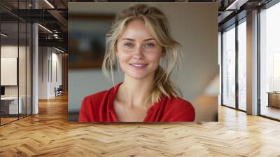 Blond Woman Smile and Happy. Close-up Portrait Wall mural