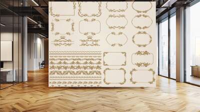 Vector set of gold decorative borders, frame Wall mural