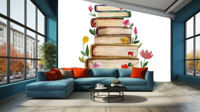 Watercolor illustration book in flower Wall mural