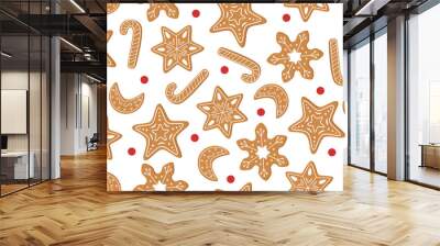 Christmas seamless pattern of Christmas gingerbreads on white background. Christmas background. Christmas concept. Christmas ornaments.	 Wall mural