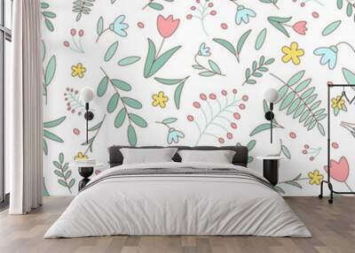 Spring seamless floral pattern of flowers and leaves Wall mural