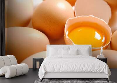 Chicken eggs on white background Wall mural