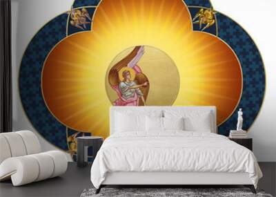 Christian traditional image of an Angel. Decorative cross in Byzantine style Wall mural