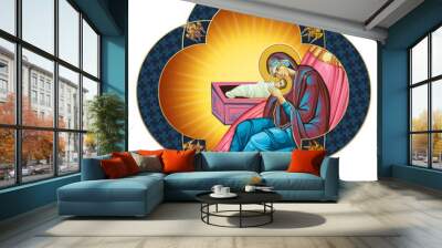 Christian traditional image of Christmas. Decorative cross in Byzantine style isolated Wall mural