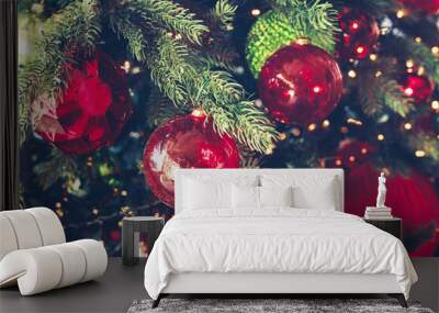 Christmas tree toys ball on a christmas fur-tree Wall mural