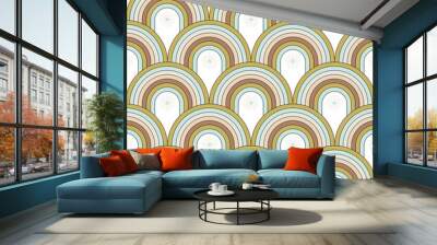 Groovy boho sun stars gradient elements 70s peace love wave hippie pattern seamless  Wall mural