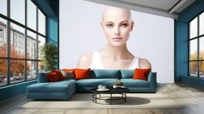 Emotional portrait of a bald fashion model woman on white background Wall mural