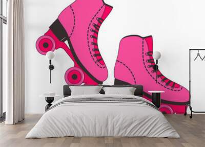 Fashion pink roller skates. Pair of Shoes for Skating 80s, 90s. Vintage Rollerblades. Wall mural