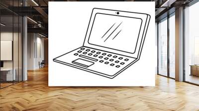 Laptop doodle icon. Computer line art vector illustration. Wall mural