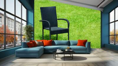 garden furniture, rattan chair on a green lawn . garden furniture     Wall mural