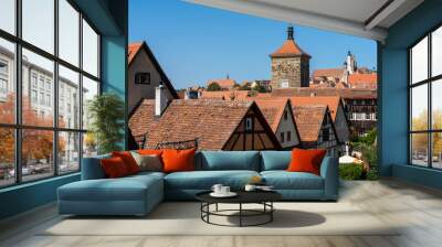 Above the roofs of Rothenburg ob der Tauber on a sunny summer day Wall mural