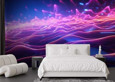 3d speedy neon light trails made with ultra violet and blue laser light Wall mural