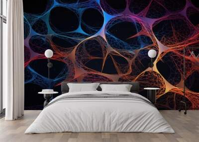 Abstract background with neural pattern design connecting lines and nodes in red and blue Wall mural