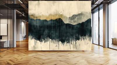 Abstract Monochrome Landscape Painting with Golden Horizon Wall mural