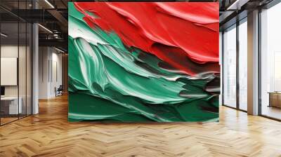 Banner with abstract art, mixed red with green and white oil paint color Wall mural