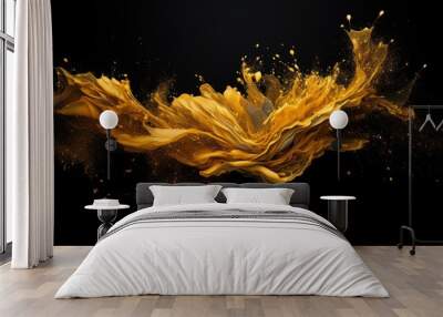 Banner with abstract background explosion of gold ink, paint in water on a black background Wall mural