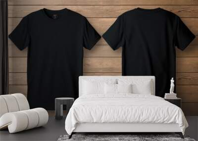 blank black t-shirt mockup on wooden background Wall mural