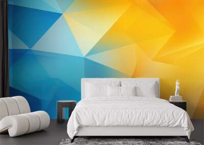 Blue, yellow, orange abstract design background. Geometric shapes, triangles, lines. Wall mural