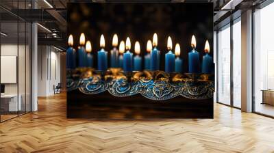 Close-up of a beautifully lit Hanukkah menorah. Hanukkah decoration with candles Wall mural