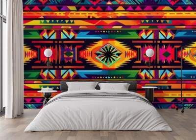 Colorful Mexican folk art pattern with geometric and floral elements. Wall mural