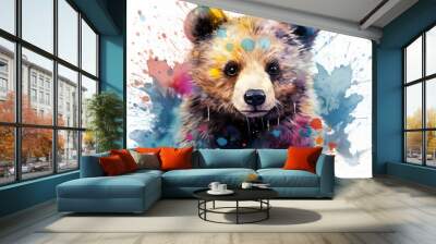 Colorful Watercolor Bear Cub Artwork Wall mural