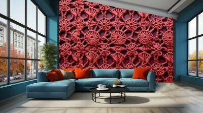 Detailed Red Crochet Pattern Texture Background Wall mural