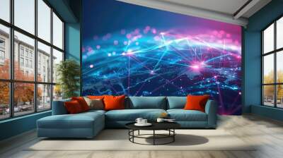 Digital representation of global network connections with glowing nodes Wall mural