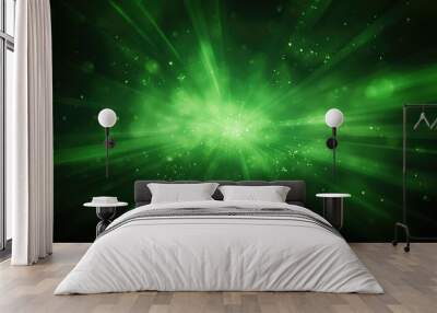 Emerging Green Energy Burst with Bright Light Rays Wall mural