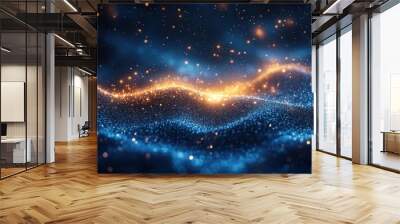 Enchanting Blue and Golden Particle Waves Background Wall mural