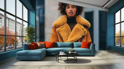 Fashionable Young African American Woman in Stylish Autumn Attire Wall mural