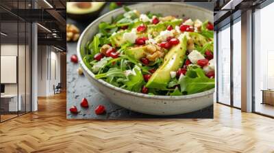 Fresh Avocado Pomegranate Salad with Walnuts and Feta Cheese Wall mural