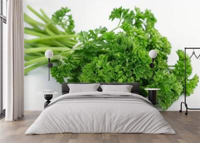 Fresh Curly Parsley Bunch Isolated on White Background Wall mural