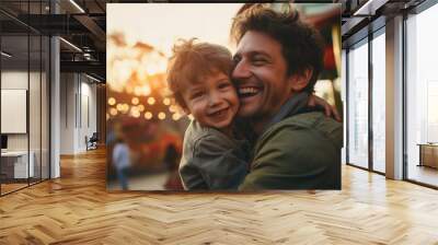 Happy Father Embracing Young Son. Global Day of Parents Wall mural