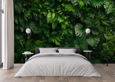 Lush Tropical Plant Variety in Dense Greenery Arrangement Wall mural