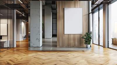 Modern Office Interior with Empty Frame and Green Plant Accents Wall mural