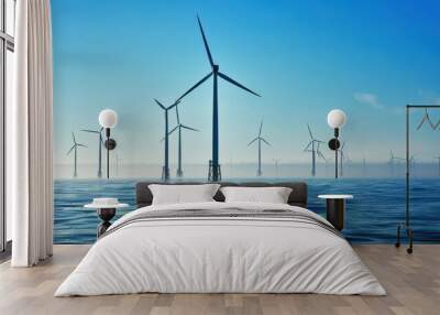 Offshore Wind Farm Panorama Under Blue Sky Wall mural