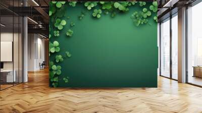 Shamrocks on a green background celebrate St. Patrick's Day. space for text Wall mural