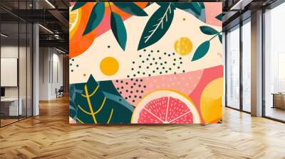 Tropical Fruit Festivity on a Vibrant Background Wall mural