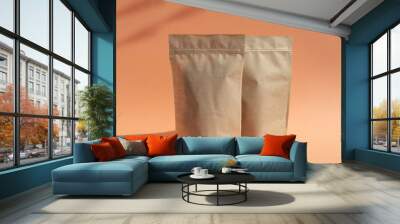 Two craft bags with a zipper in the background The layout of the bag-bag on an orange background Wall mural