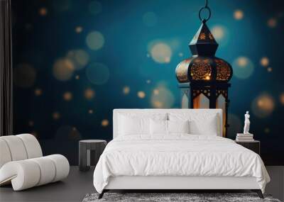 Vintage ramadan lantern with night background Wall mural