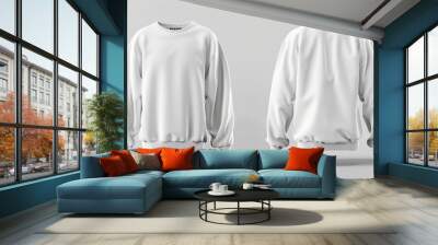 White Blank Sweatshirt Mockup Front and Back View Wall mural