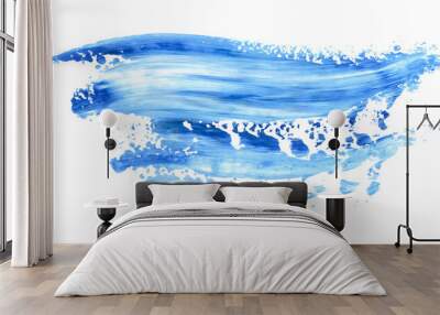 Hand drawn brush smear isolated on white. Dark blue and light blue colors. Wave shape art stroke Wall mural