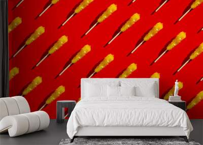 Shugar yellow candy pattern on red background. Christmas, new year creative wallpaper dessert ornament Wall mural