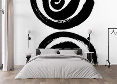 Vector set of two abstract round shapes. Calligraphy, graphics, minimalism, oriental style. Black on white. Eps10 Wall mural