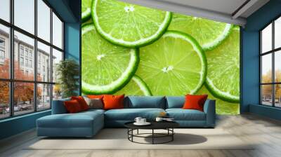 Close-up juicy Lime slices abstract background in pastel green color. Bright summer texture. Wall mural