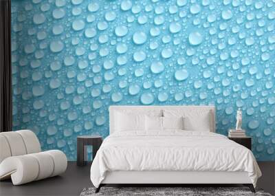 Water drops texture on blue background. Abstract background with pure droplets pattern. Wall mural