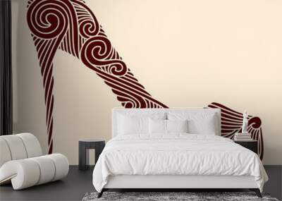 Brown ornamental shoe on light beige background Wall mural