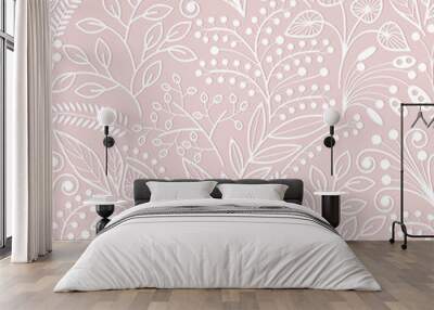 White floral scales seamless pattern on pink background Wall mural