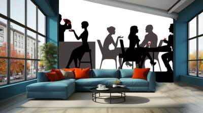 People eat and drink alcoholic beverages in the restaurant bar hall vector illustration Wall mural